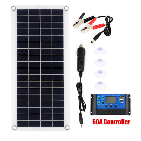 100W 2 USB Solpanel Kit med 50A Controller Solbatterilader til Bil Yacht Ure Båd 12V-18V