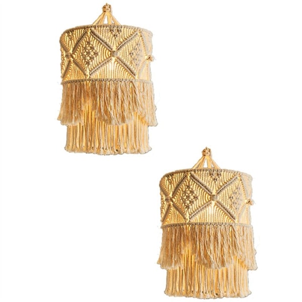 2 st Handgjorda Väggbonader Macrame Lampskärmar Boho Dekoration Hantverk Fransbonad Bakgrund Sänggavel Väggdekoration