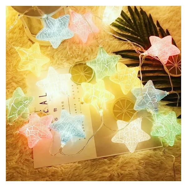 10LED Crack Fairy Star String Lights 1.5m LED-ljusslingor Jullampa Utomhus Trädgård Semester Bröllop Dekoration (Rosa Gul Blå Vit)