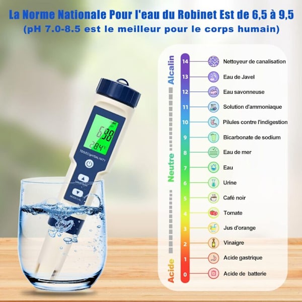 pH-mätare 5 i 1 med Salinitet Temperatur TDS EC Multifunktionell Testare Hög Precision Vattentät Automatisk Temperaturkompensation Självkalibrering