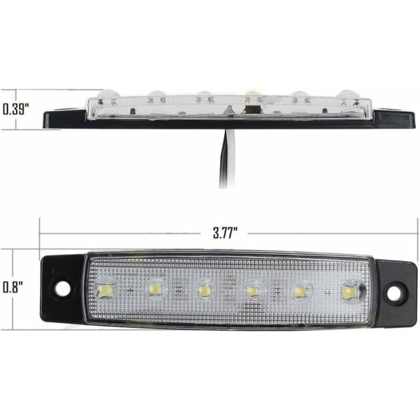 10 st 3,8\" 6 LED-sidomarkering 12V LED-positionsljus för släpvagn, positionsljus bärnsten, bakre sidomarkeringsljus, lastbilshytt positionsljus, husbil