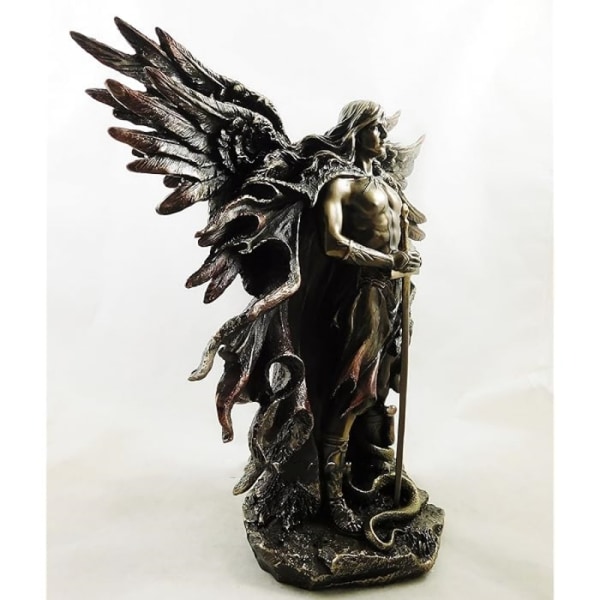 Bronzeserafim Seksfløjet skytsengel med sværd og slange, store vinger harpikshåndværk, havestatuer, tro små ornamenter