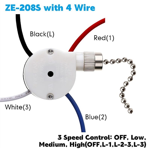 3 stk. Ze-208S E89885 3 hastighed 4 ledning træk kædekontakt loftsventilator lyskontakt reservedel, B