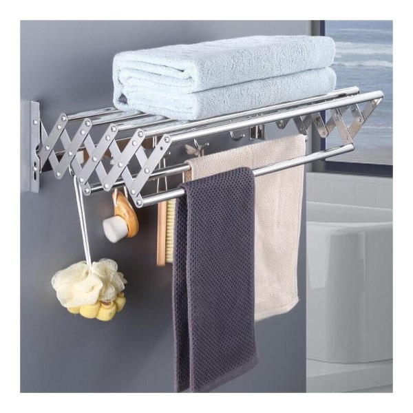 Utvidbar veggmontert klesstativ for innendørs og utendørs bruk, vaskerom, bad, balkong (60 cm)