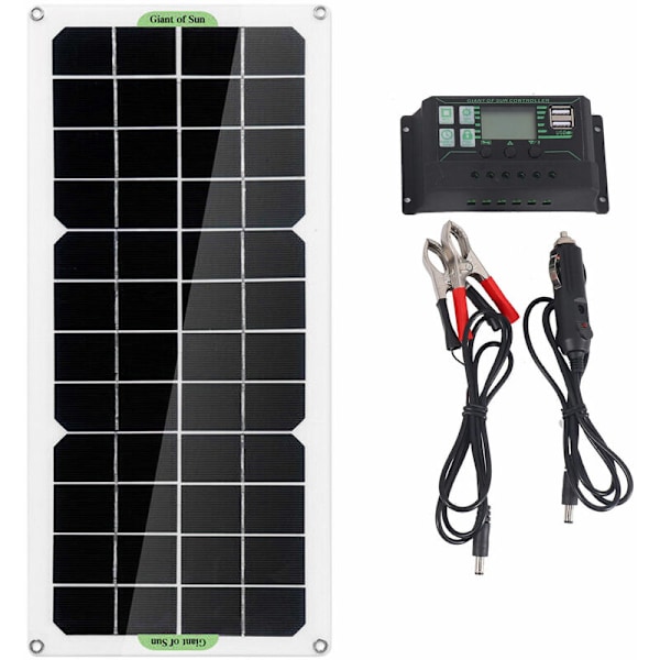 30W Solcellepanel Bil Van Båd Campingvogn Autocamper Drypbatteri 12V Batterioplader med 100A Regulator