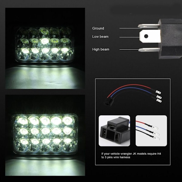4X6 150W LED-frontlykter 2 stk. Høy/lav forseglet stråle rektangel erstatning for Wrangler Yj Xj Off-Road Trucks