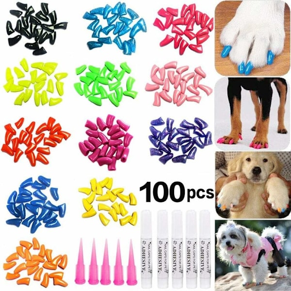 100 st Hundeklor-skydd Mjuka Kloskydd Klor-skydd för Hund Valp Valpar Tassar Hemma Kit, 5 Sorter Slumpmässigt   S nummer