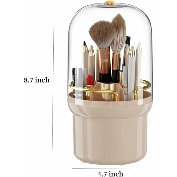 Makeup børsteholder, 360° roterende makeup børsteholder med låg, støvtæt kosmetisk børsteopbevaring med 7 rum, pink