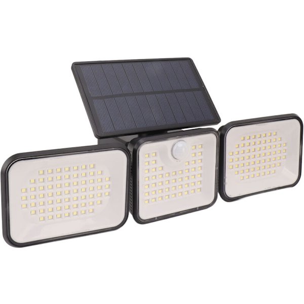 180 LED Solcellelys Utendørs, 6000-7000K, Super Lyssterk, med 3 Justerbare Hoder, IP65, med Bevegelsessensor