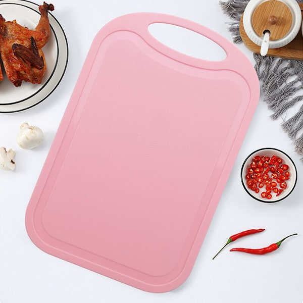 Plastik Skærebræt Kød Grøntsagsskærebræt Anti-Overflow Anti-Slip Med Hængende Hul Skærebræt Pink