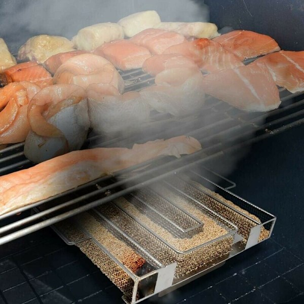 Køds- og fiskerøger - Rustfri koldrøger til BBQ / Rustfri laks- og kødrøger - Røggenerator til røger - Kold røget kød og fisk