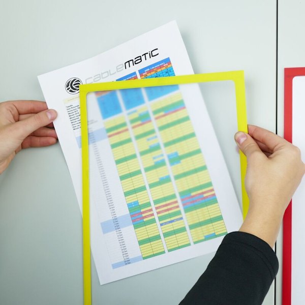 Magnetisk dokumentdisplaylomme i A5-format med gul fleksibel ramme