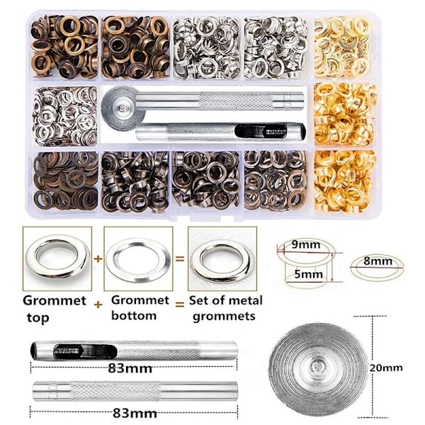 Øjer 3/16 Tommer 400 Stykker Øjesæt Grommets Grommetsæt til Sko og Tøj Håndværkstaske DIY Projekt (4 Farver)