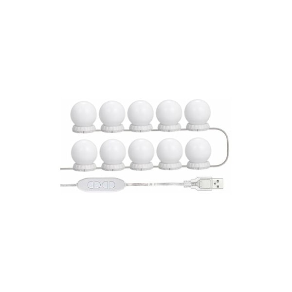 LED-belysningsset för smink spegel, 10 dimbara lampor, dimbart LED-belysningsset med USB-port, 10 ljusstyrkenivåer, 3 färglägen, för sminklampor