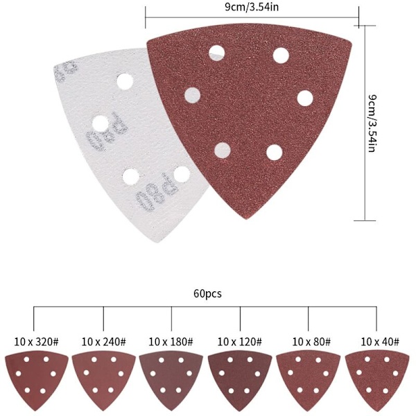 90 slibepapir, slibepapir, slibepapir, slibepapir, slibepapir, slibepapir, trekantet museslibepapir, korn 40/80/120/180/240/32