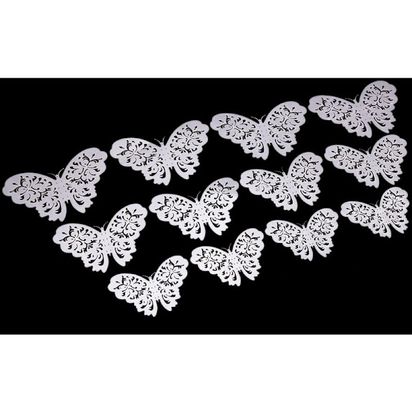 12 st/set 3D ihåliga papper fjäril väggdekaler 3 storlekar för kylskåp på festfestival (silver)