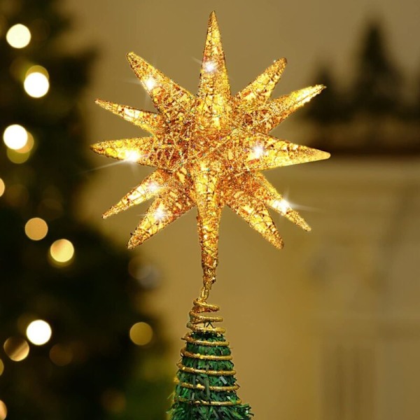 Stjerne Juletre Topp, Juletrepynt Lysende Juletre Topp, Jul for Glitrende Innendørs Tretopper for Jul LED Praktfull De