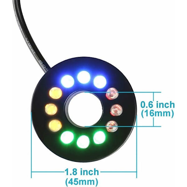 2 stk. 1,5 cm Indvendig Diameter - 12 LED Springring Farverige Bil Lys Skiftende Vandpumpe Nedsænkelig Belysning