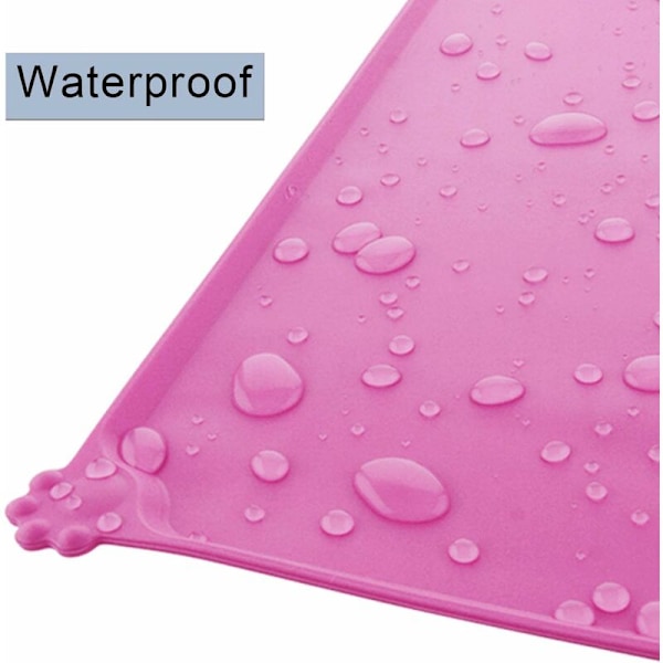 Pink Hundeskål Måtte, SiliCone Kattefoder Måtte FDA Standarder, Vandtæt og Skridsikker, 47 x 30 cm -