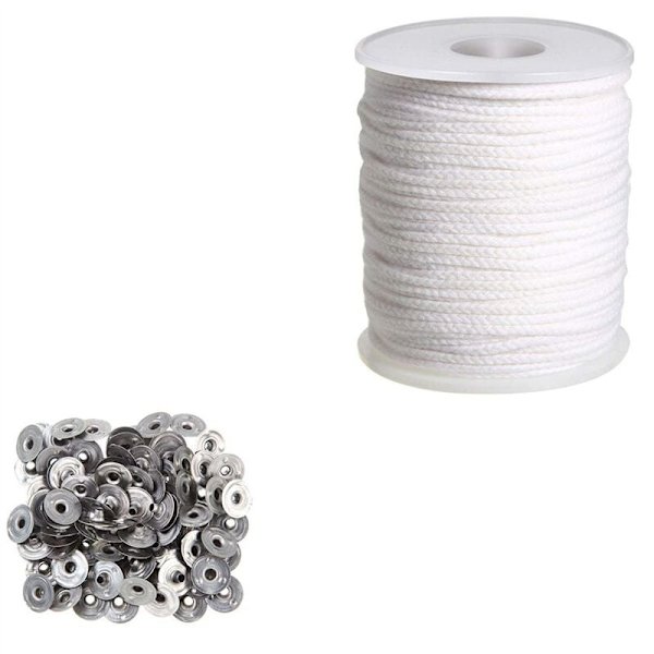 DIY stearinlys værktøjssæt, 1 rulle 200 fod/61M bomulds stearinlys væge kerne med 100 holdere stearinlys væge til stearinlys kit