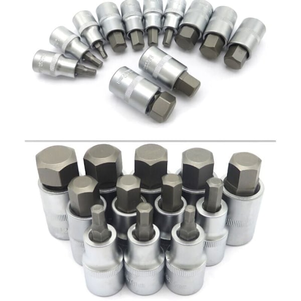 Torx Hex-hylsats 12 delar, Hex-hylsa 5, 6, 7, 8, 10, 12, 14, 16, 17, 18, 19, 22 mm, med plastförvaringslåda, 12, 5 mm (1/2 tum).