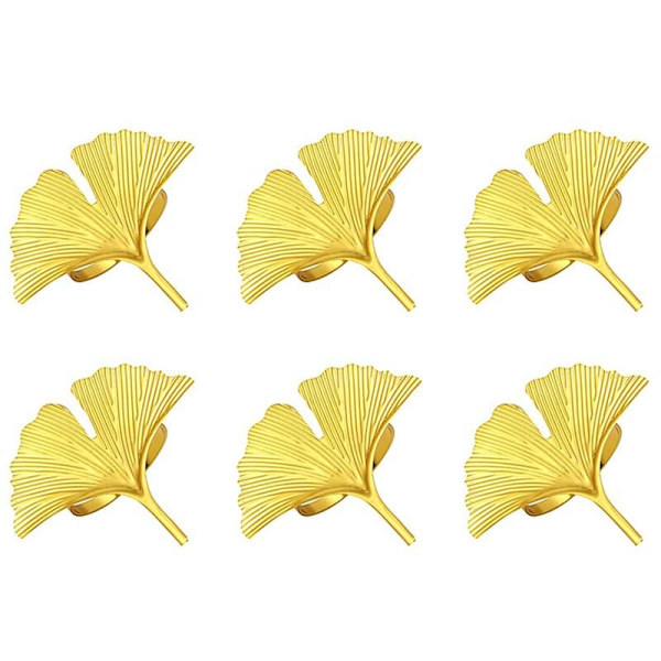 Set med 6 servettringar, Ginkgo-blad servettringar bröllop servett spänne för Thanksgiving bordsdekoration