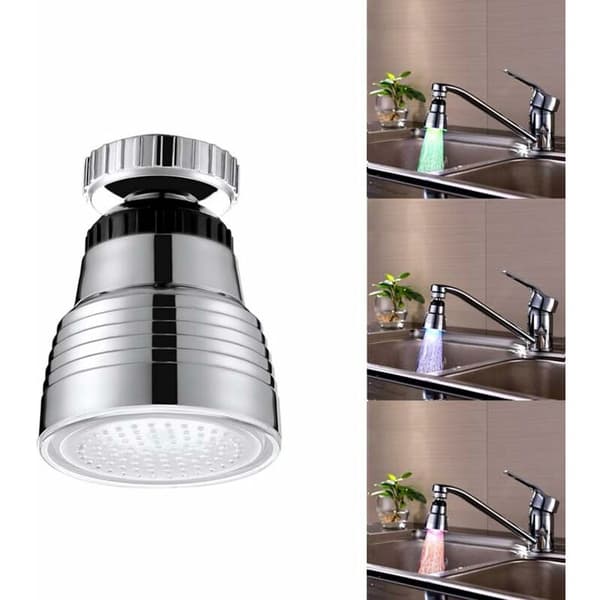 LED-kranmunnstykke med fargeskiftende svingbar tut og temperatursensor -