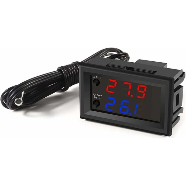 DC 12V Programmerbar Temperaturregulator -50110℃, Rød/Blå LED Display Monitor Opvarmning/Køling Termostat Kontrolmodul med 10K NTC Vandtæt Se