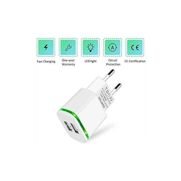 USB-strømuttaklader, 2-pakning 2.1A 5V 2 porter universell LED-strømadaptererstatning for iPhone 11 XR X XS Max 8 7 6 6S Plus 5S, Samsung Galaxy/