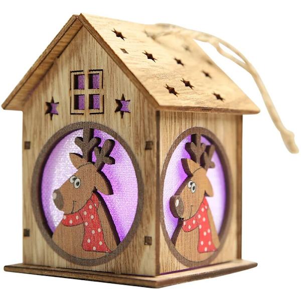 Festival LED Ljus Hus Trä Julgran Dekorationer för Hem Hängande Ornament Fairy Light Jul Bröllop Present Dekor Navidad-E