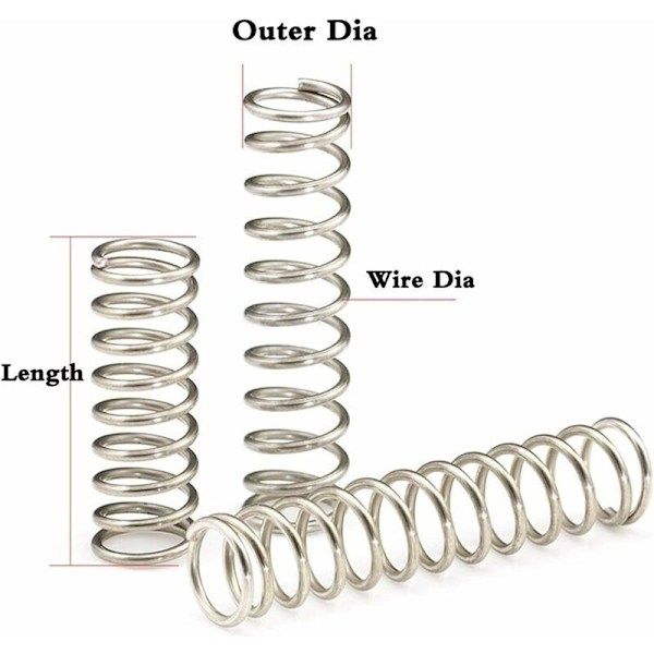 Kompressionsfjeder-sæt, 15 forskellige størrelser, 225 stk. Mini-fjedre i rustfrit stål til reparationer, længde 10 mm - 30 mm, ydre diameter 4-6 mm