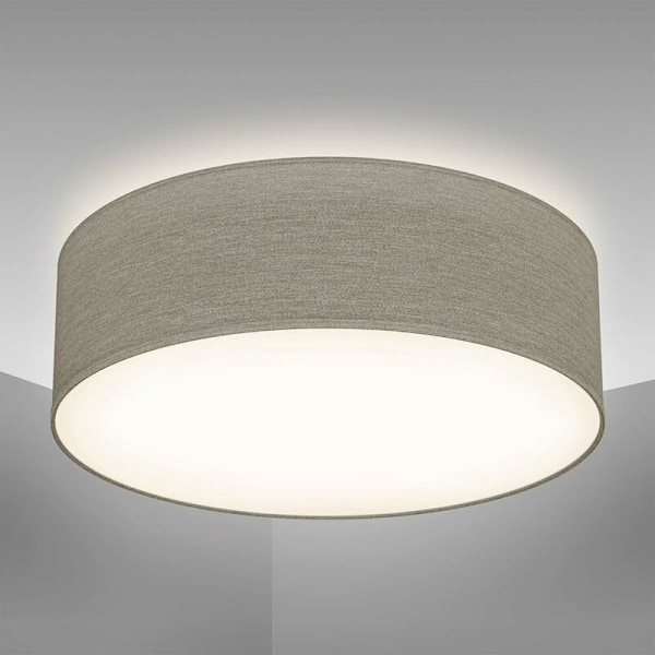 Tekstil taklampe i taupe farge, moderne og sober design takbelysning, kontorbelysning, rund 30cm, E27 sokkel, leveres uten pære