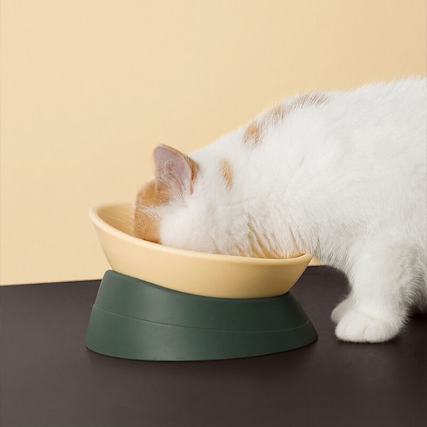 Bulldog Aftagelig Skridsikker Gummi Hund og Kat Skål med Hældning og Hældningsbase (Beige)