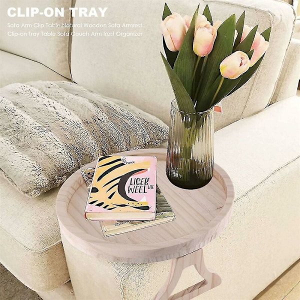 Soffa Arm Clip Table, Naturligt Trä Soffa Armstöd Clip Bricka Bord Soffa Soffbord Armstöd Organizer, R