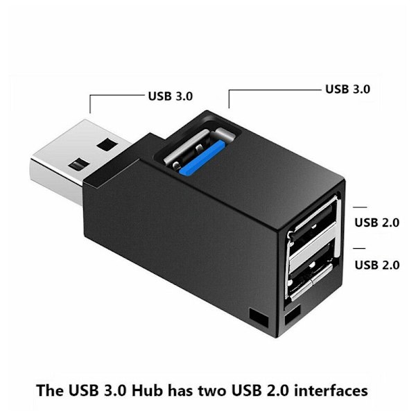 2 st Serie 3 Port USB Hub Mini USB3.0 Hög Hub Distributionsbox för PC Laptop U Disk Mobil Kortläsare
