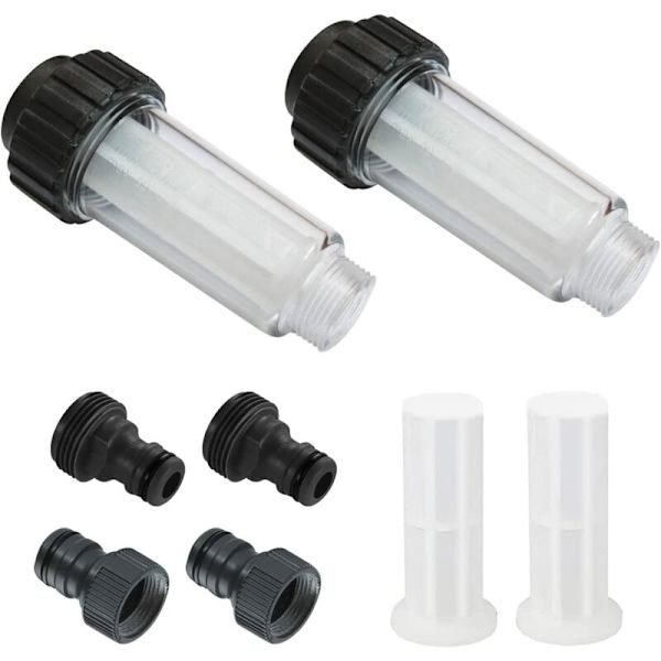 Vandfilter til haveslange, 2 stk. 3/4 tommer vandforfilter sæt med 4 filterelementer & 2 hurtige adaptere til højtryksrenser, have