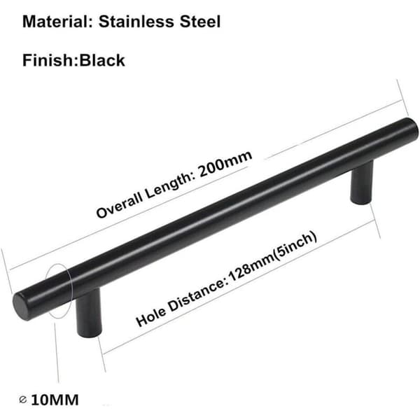 10 stk. Køkkenlågegreb i rustfrit stål, 128 mm hul afstand, sort