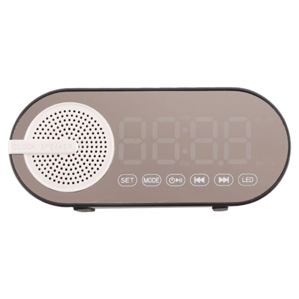 Portabel Bluetooth-högtalare med digital klocka, färgglad nattlampa, dubbla väckarklockor, spegel, subwoofer, svart