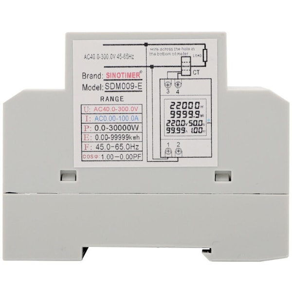 6-i-1 Enfasemeter, Digital Strømmåler med LCD-skjerm, AC 40-300V 100A, AC Strømmåler Kwh, Din Wattmeter Skinne, Voltmeter, Amm