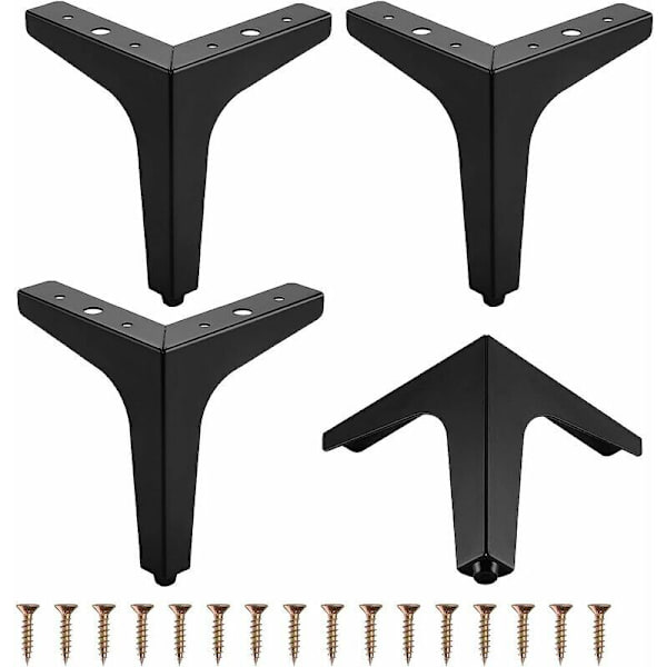 4 stk. Metallmøbelbein, 4\" 10 cm Trekantede Møbelbein for Skap, Sofa, Kaffebord, TV-skap og Andre Møbelbein (Svart)