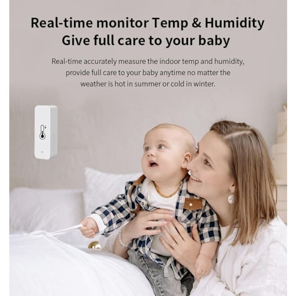 WiFi Fuktighet og Temperaturmåler: Smart Hygrometer for Fjernmåling og Varsling, Høy Nøyaktighet Innendørs Termometer med TUYA App, Kompatibel med
