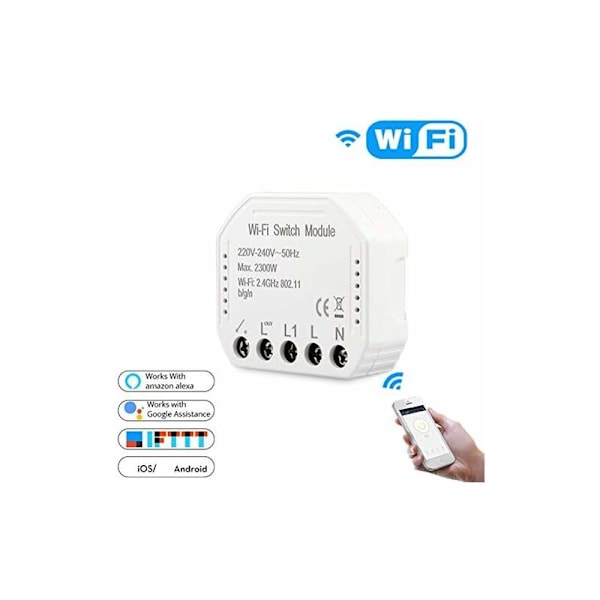 2-pakks WiFi Smart Lysbryter DIY Brytermodul Smart Life/Tuya App Fjernkontroll Kompatibel med Alexa Echo -Hjem