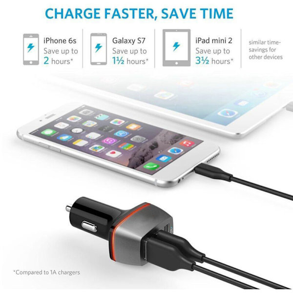 Qc 3.0 + 2.4A 3 USB-portar Billaddare Adapter Smart Laddning för Mobiltelefon (Svart)