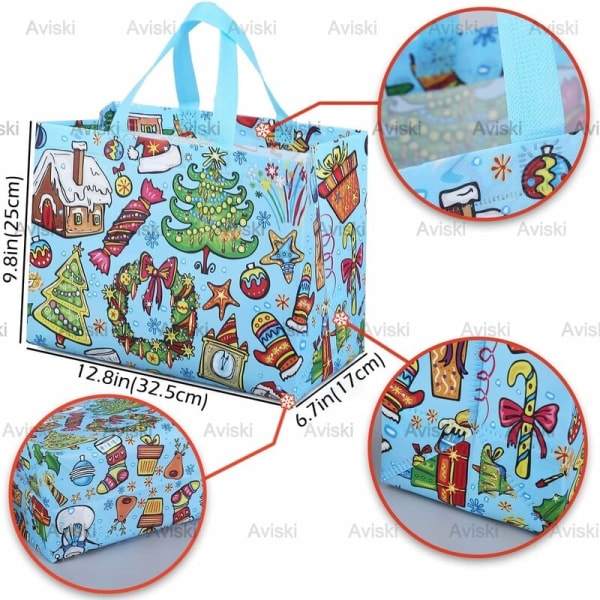 8 stk julegaveposer, gjenbrukbare handleposer, multifunksjonelle juleposer i non-woven for innpakning av gaver, julefestutstyr, 32,5 × 25 ×