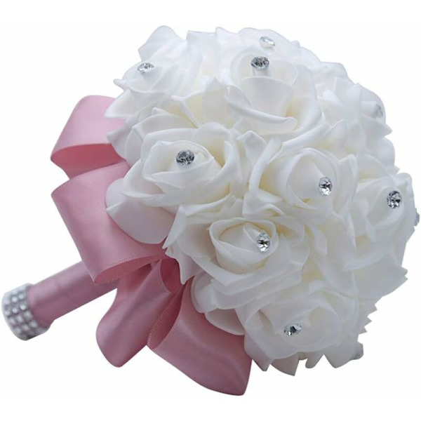 Bryllupsbuketter Krystal PE Roser Brud Brudepige Bryllup Håndholdt Buket Kunstige Falske Blomster Kast Buket, Scarlet