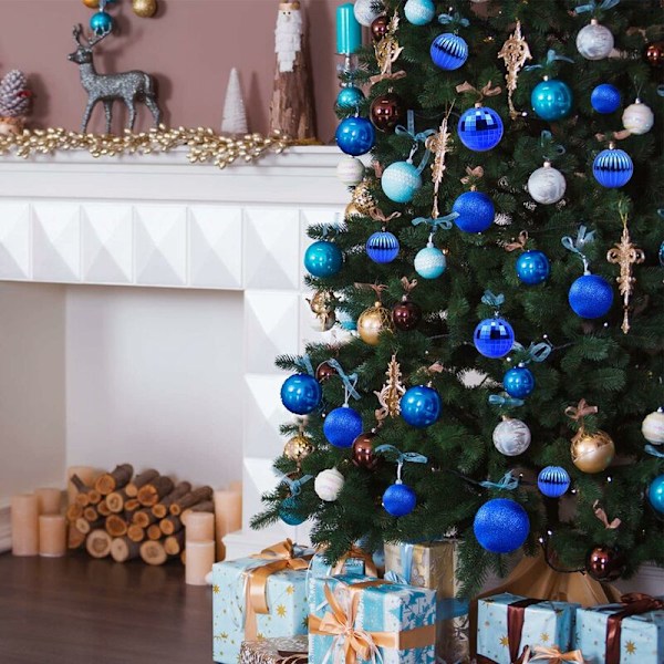 Blå julekuler, 34 stk julepynt kuler blå ornamenter dekorative anheng, juledekorasjonsobjekter hengende for tre De