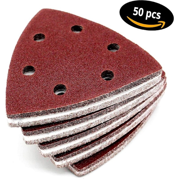 Delta-Slibeskiver │ 50 stk. │ 6 huller │ 93 x 93 x 93 mm │ korn 120 │ til deltaslibere │ Slibeskiver │ Sandpapir