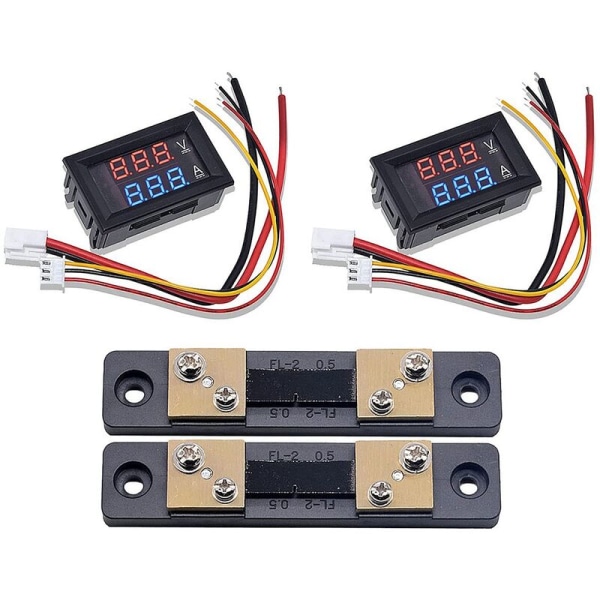 2 stk 0,28 tommers digital volt ampere voltmeter ammeter DC 100V 50A 3 bit spenning strøm tester med 50A 75MV shunt