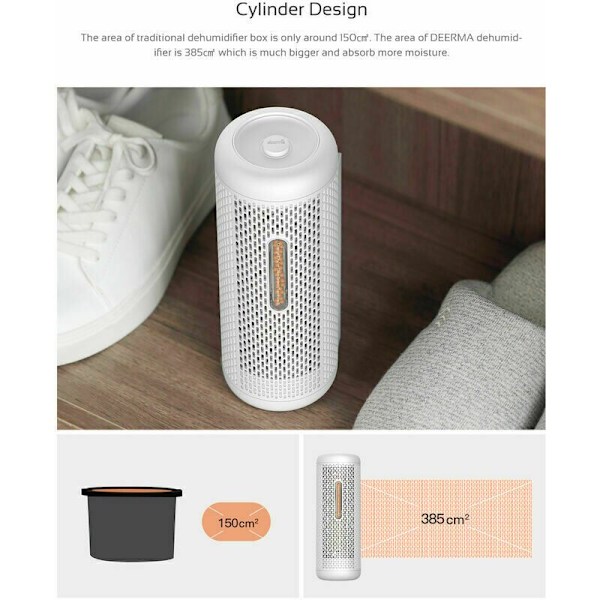 Mini Luftfugtighedsfjerner (Aftørrer), Genopladelig, 20W, 360° til Garderobe, Soveværelse, Kontor osv. Hvid