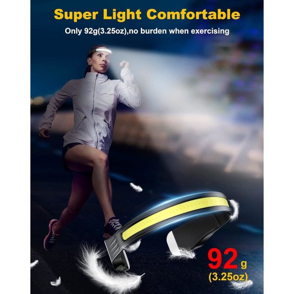 2-pack LED-huvudlampa och nackljus USB C Uppladdningsbar, superljus 260° bred stråle och 5 lägesbelysning, IPX45 vattentät huvud ficklampa för camping